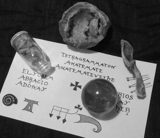 Photograph of objects used in spirit magic